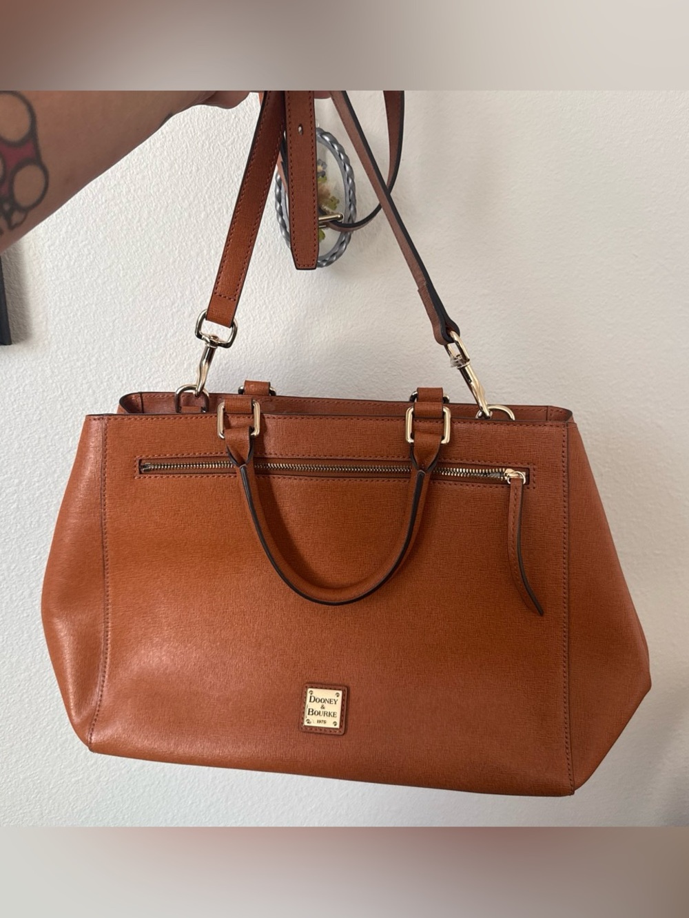 Dooney & Bourke Brown Leather Satchel with Gold Hardware